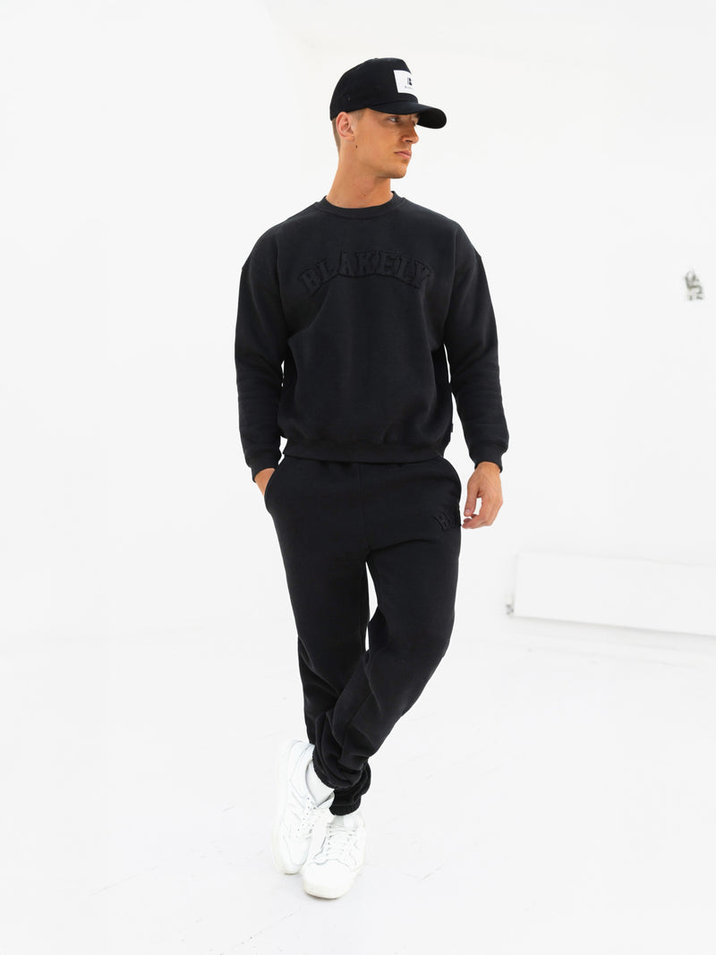 Tonal Varsity Relaxed Jumper - Black