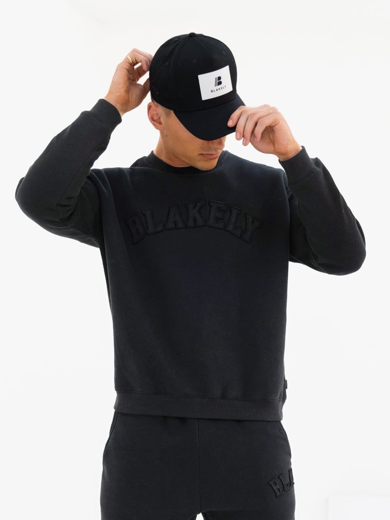 Tonal Varsity Relaxed Jumper - Black
