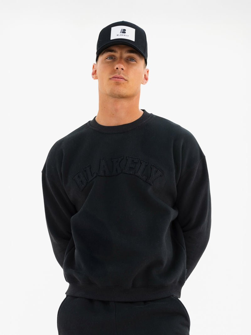 Tonal Varsity Relaxed Jumper - Black