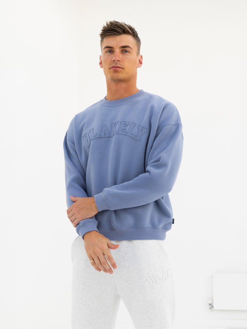 Tonal Varsity Relaxed Jumper - Granite Blue