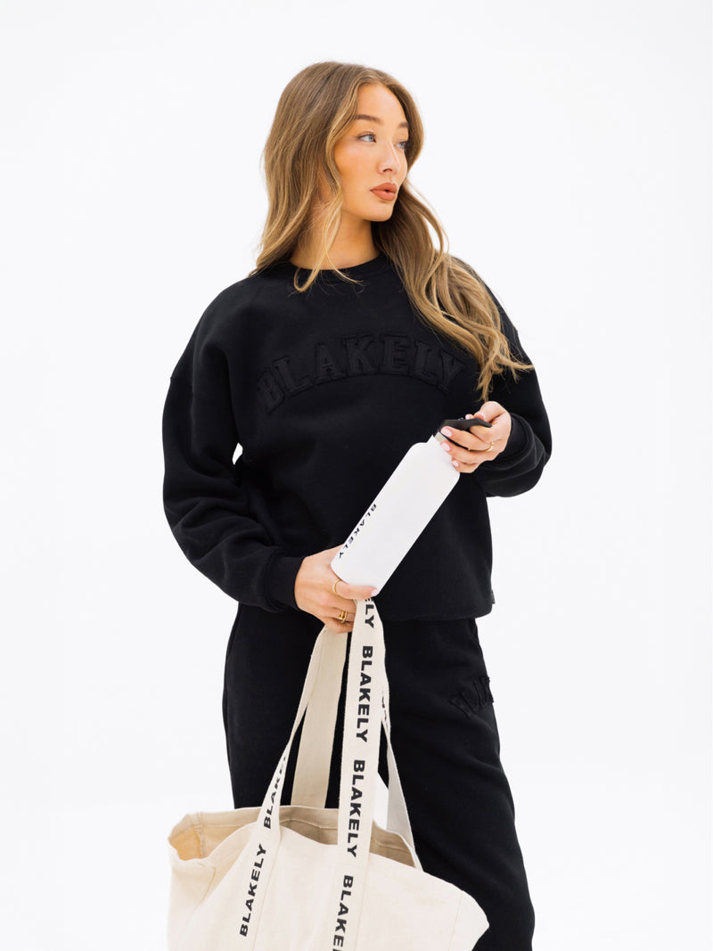 Tonal Varsity Oversized Jumper - Black