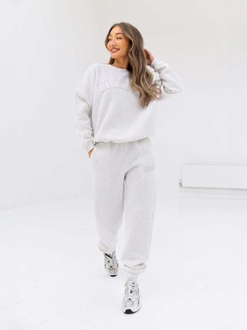 Tonal Varsity Oversized Jumper - Marl White