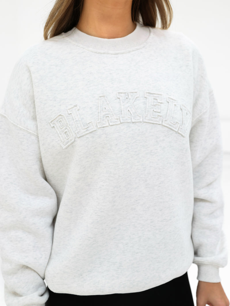 Tonal Varsity Oversized Jumper - Marl White