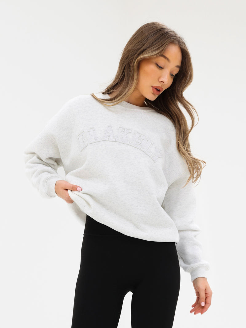 Tonal Varsity Oversized Jumper - Marl White