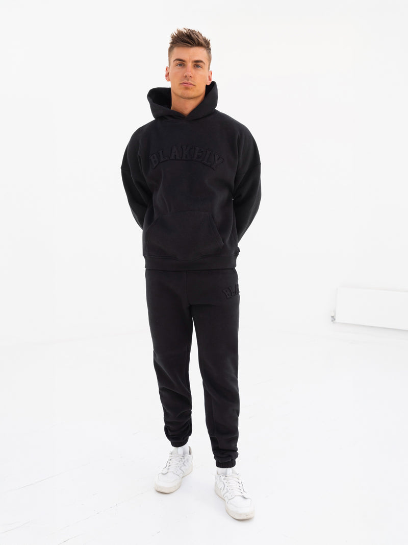 Tonal Varsity Relaxed Sweatpants - Black