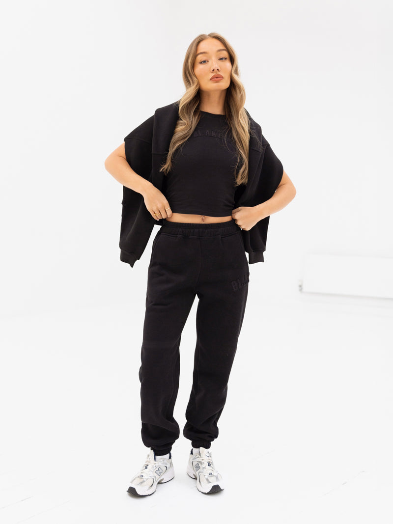 Tonal Varsity Crop Top - Black