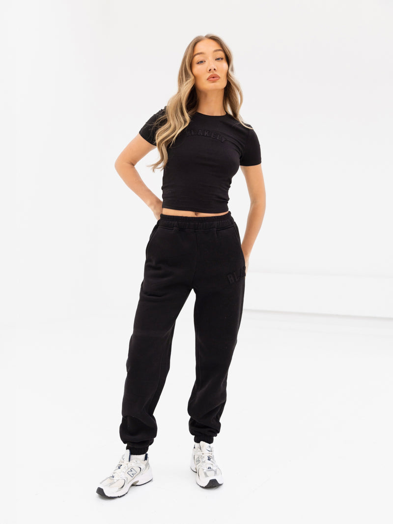 Tonal Varsity Crop Top - Black