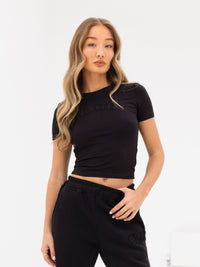 Tonal Varsity Crop Top - Black