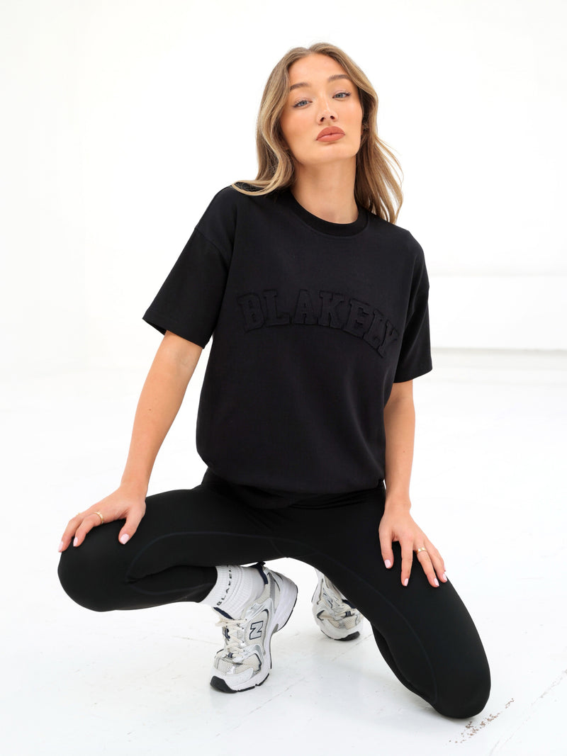 Tonal Varsity Oversized T-Shirt - Black