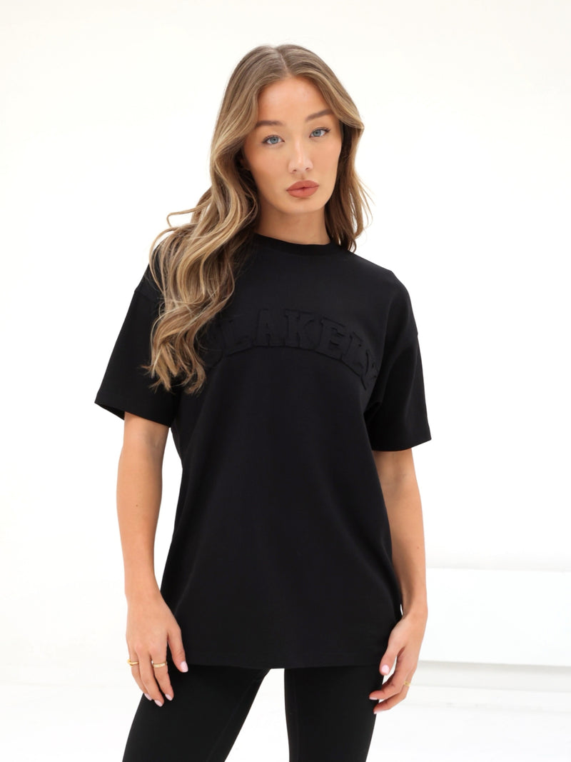 Tonal Varsity Oversized T-Shirt - Black