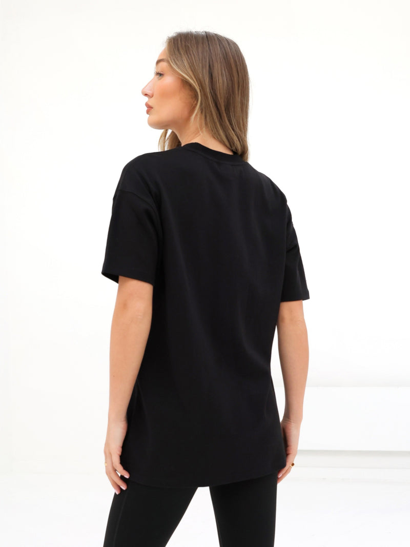 Tonal Varsity Oversized T-Shirt - Black
