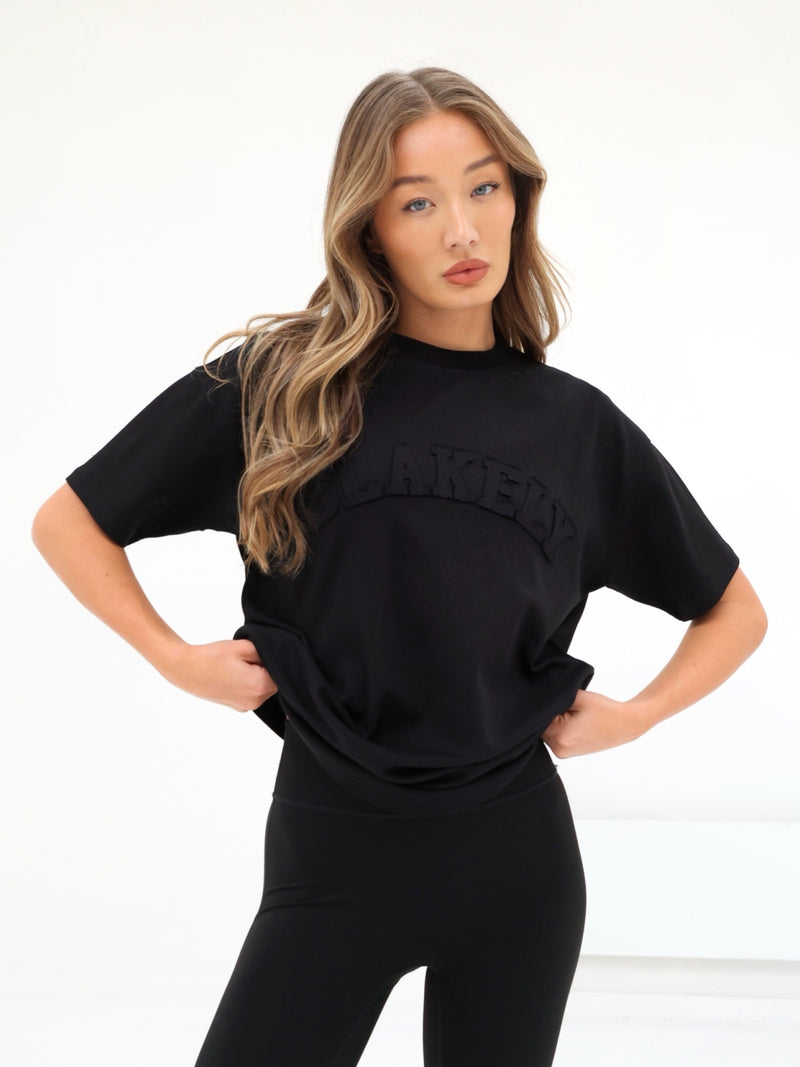 Tonal Varsity Oversized T-Shirt - Black
