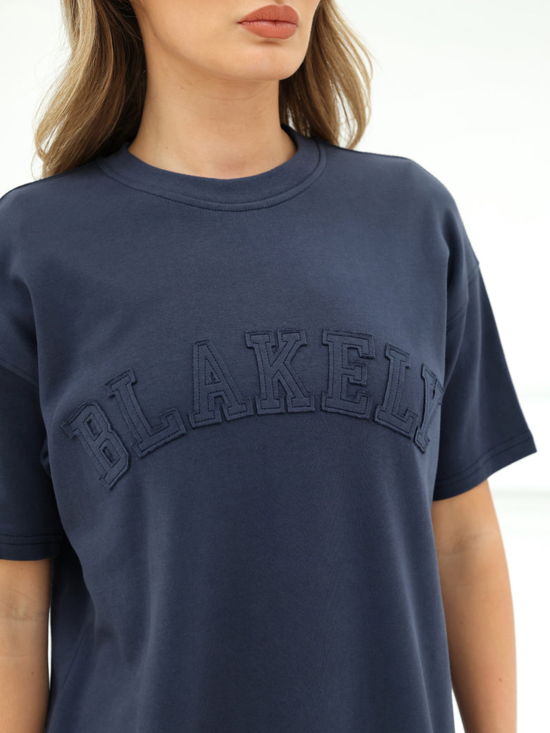 Tonal Varsity Oversized T-Shirt - True Navy