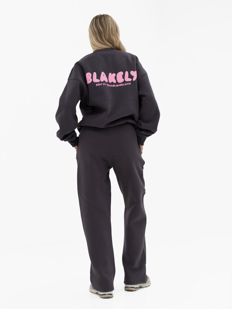 Cloud Print Wide Leg Sweatpants - Holzkohle