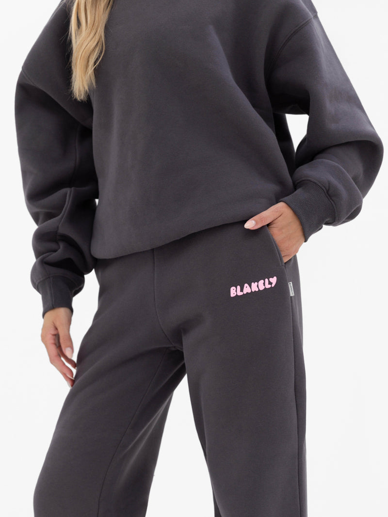 Cloud Print Wide Leg Sweatpants - Holzkohle