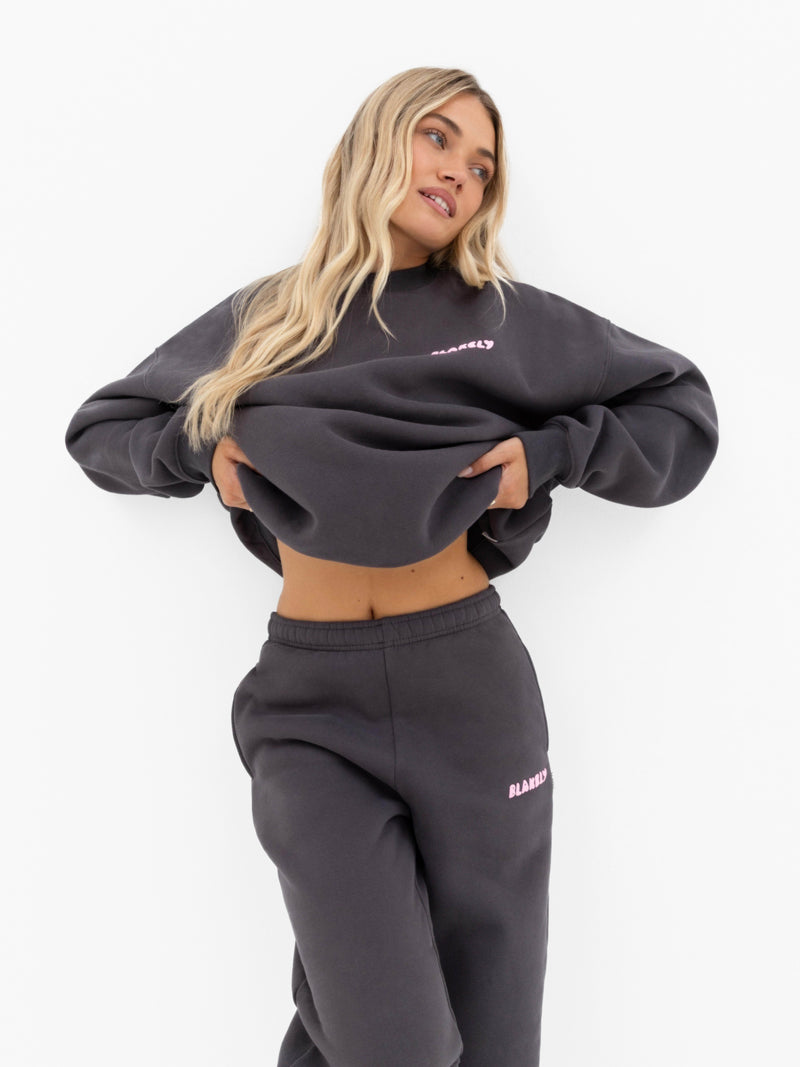 Cloud Print Wide Leg Sweatpants - Holzkohle