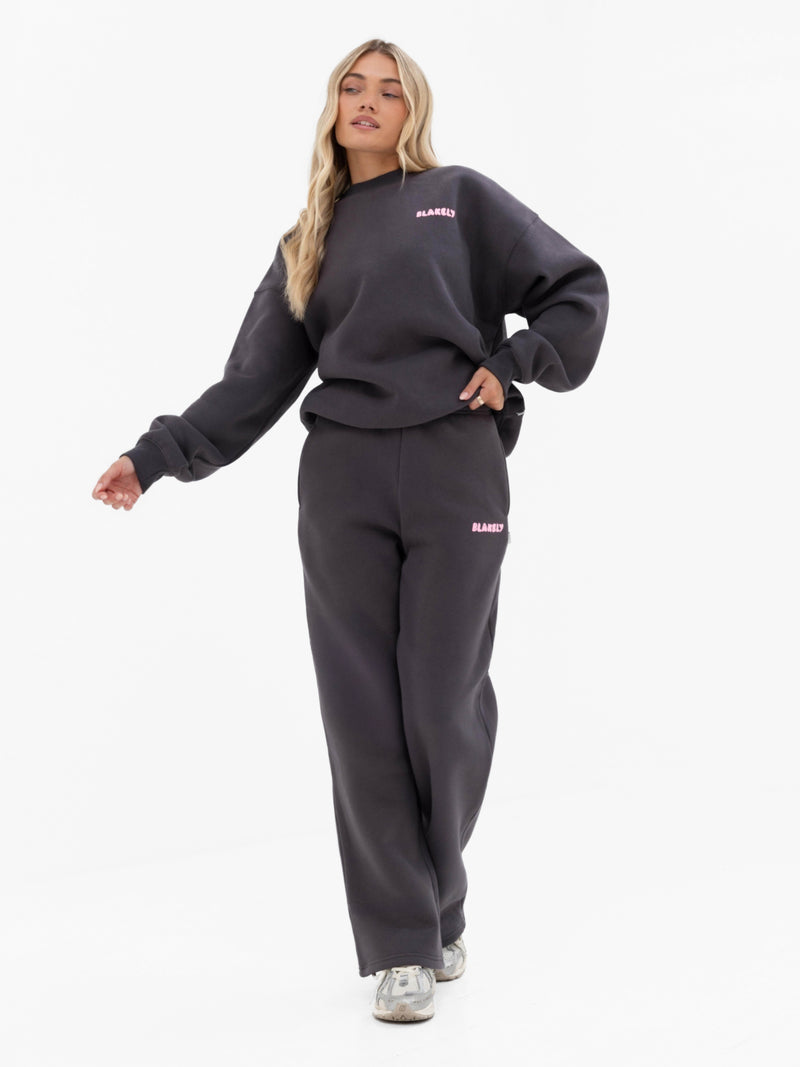 Cloud Print Wide Leg Sweatpants - Holzkohle