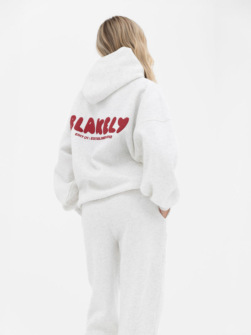 Cloud Print Wide Leg Sweatpants - Melange Grau & Kirschrot