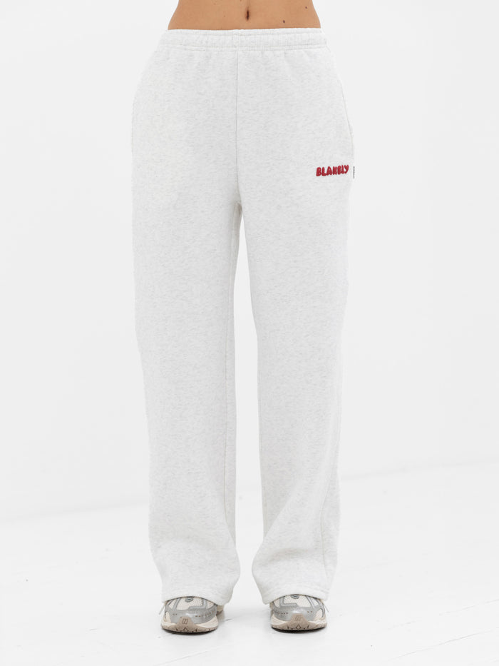 Cloud Print Wide Leg Sweatpants - Marl White & Cherry Red
