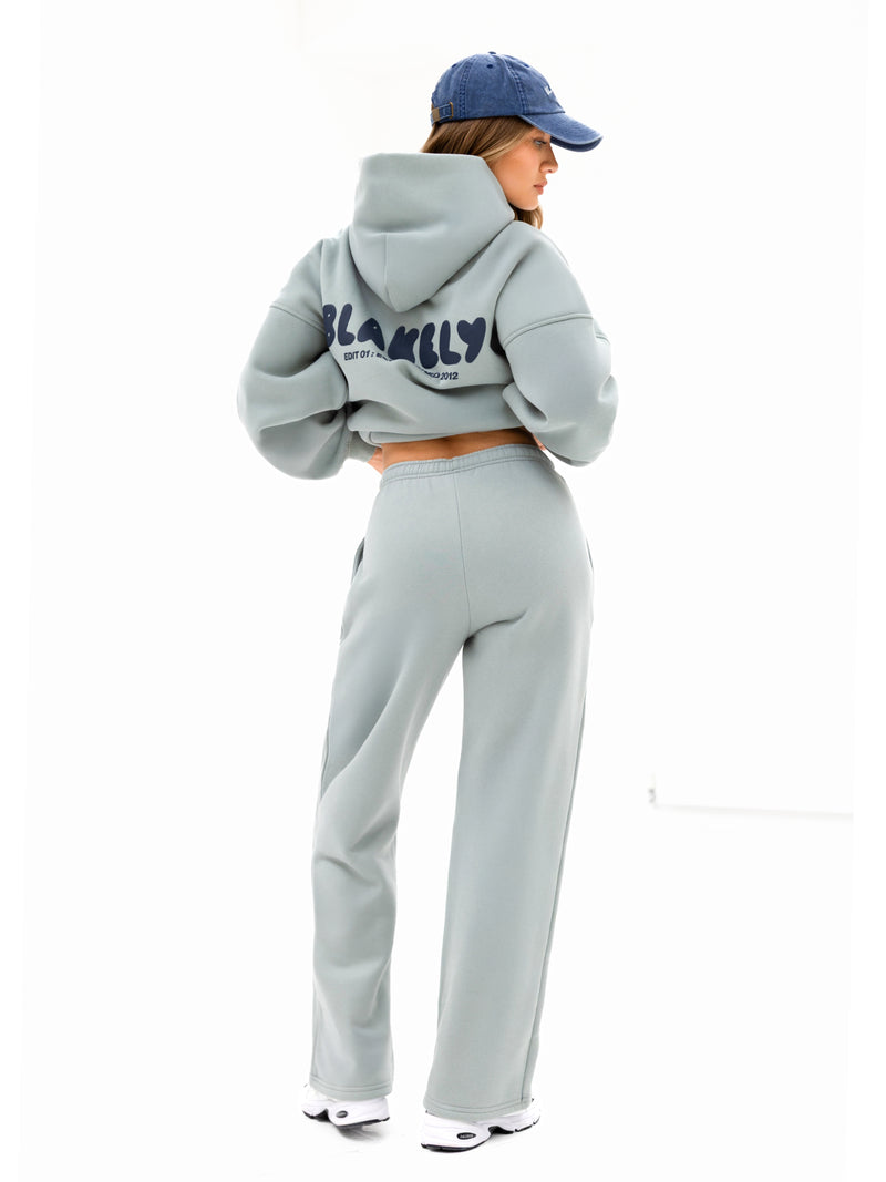 Cloud Print Wide Leg Sweatpants - Mineral Blue