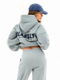 Cloud Print Oversized Hoodie - Mineralblau
