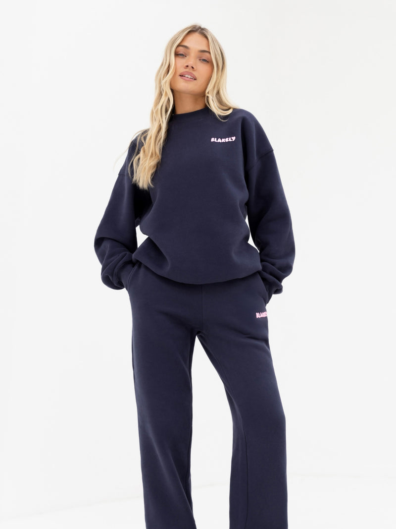 Cloud Print Oversized Jumper - Echtes Marineblau & Puderrosa