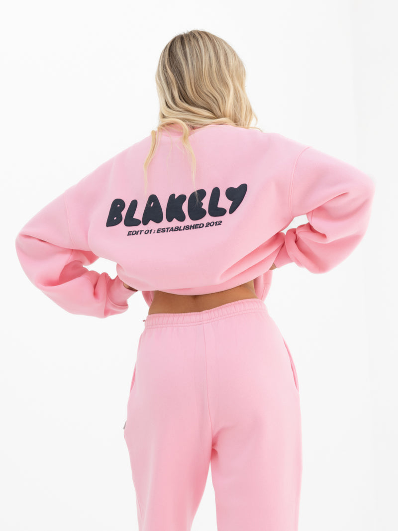 Cloud Print Wide Leg Sweatpants - Puderrosa