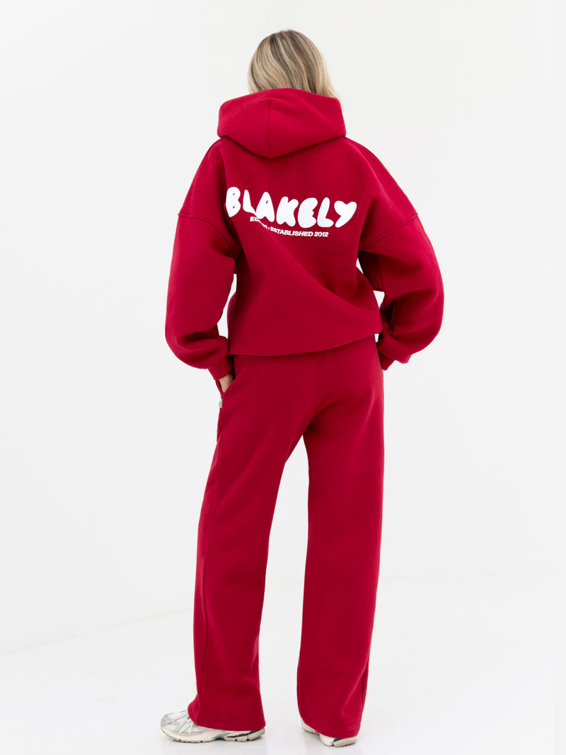 Cloud Print Wide Leg Sweatpants - Kirschrot