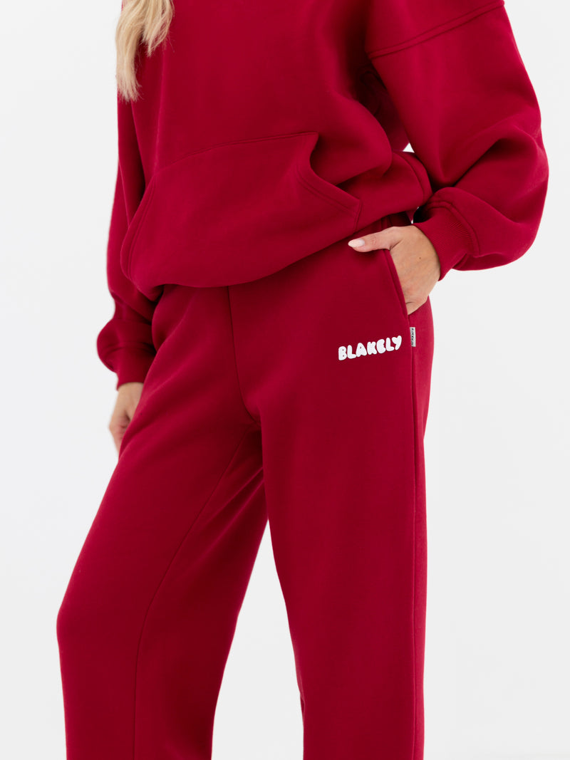 Cloud Print Wide Leg Sweatpants - Kirschrot