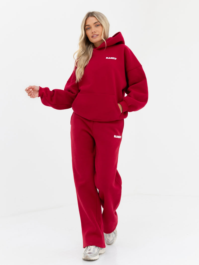 Cloud Print Wide Leg Sweatpants - Kirschrot