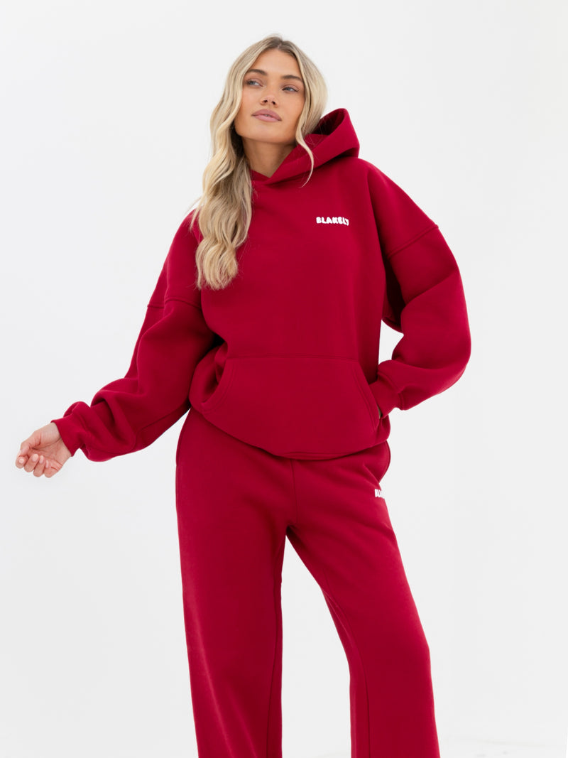 Cloud Print Wide Leg Sweatpants - Kirschrot