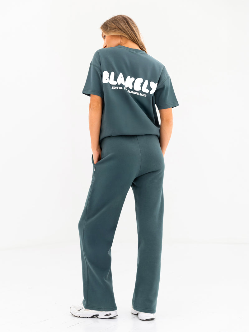 Cloud Print Wide Leg Sweatpants - Blaugrün