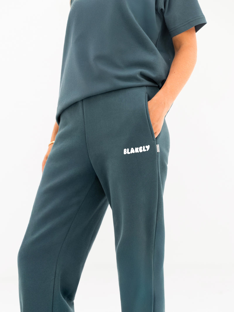 Cloud Print Wide Leg Sweatpants - Blaugrün