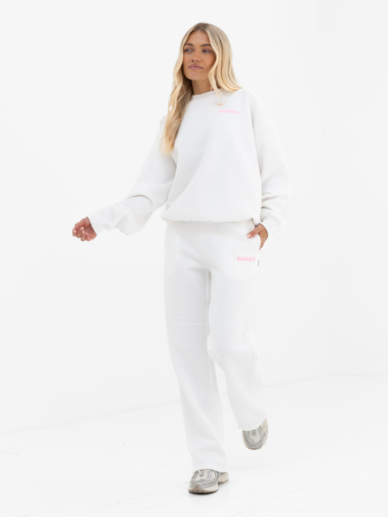 Cloud Print Wide Leg Sweatpants - Cremeweiß & Puderrosa