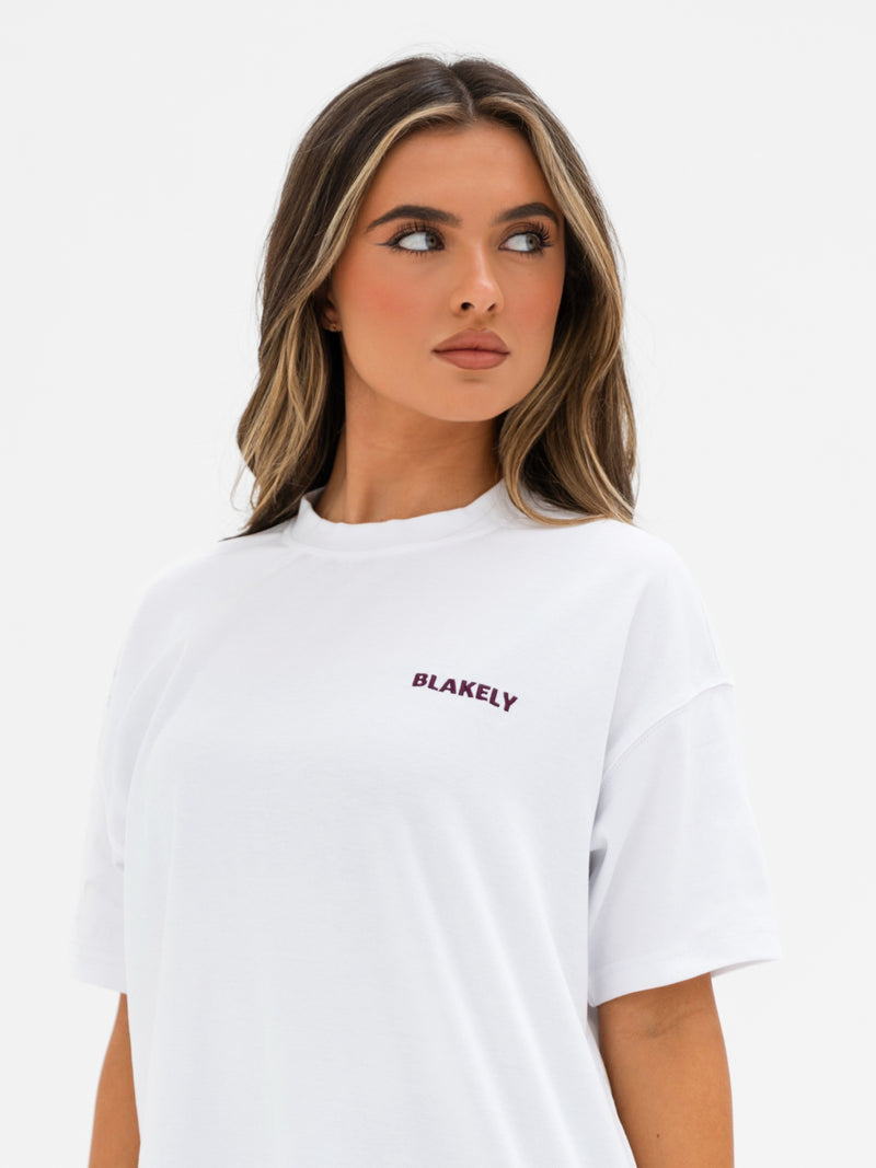 Isla Oversized T-Shirt - Weiß & Dunkelkirsche