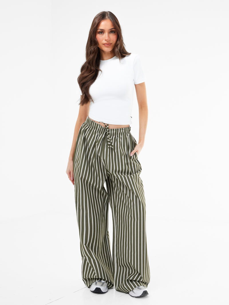 Kiara Stripe Trousers - Khaki Green