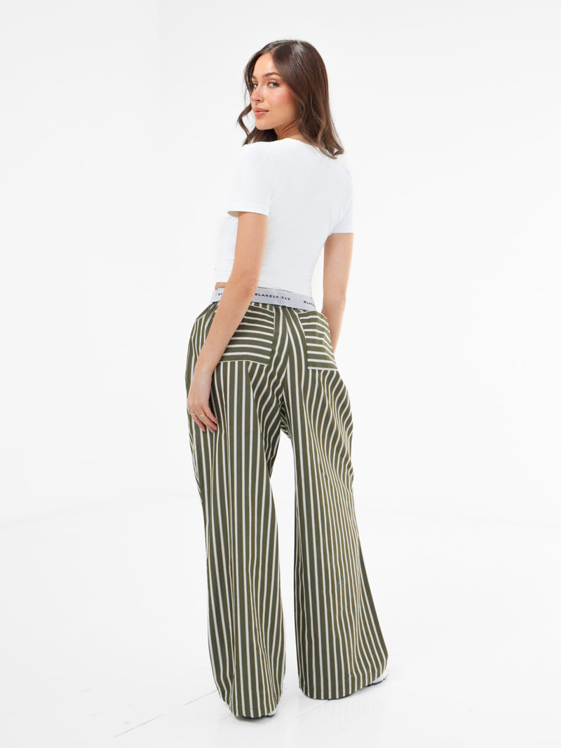Kiara Stripe Trousers - Khaki Green