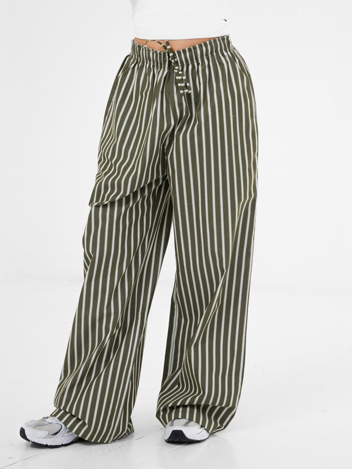 Kiara Stripe Trousers - Khakigrün