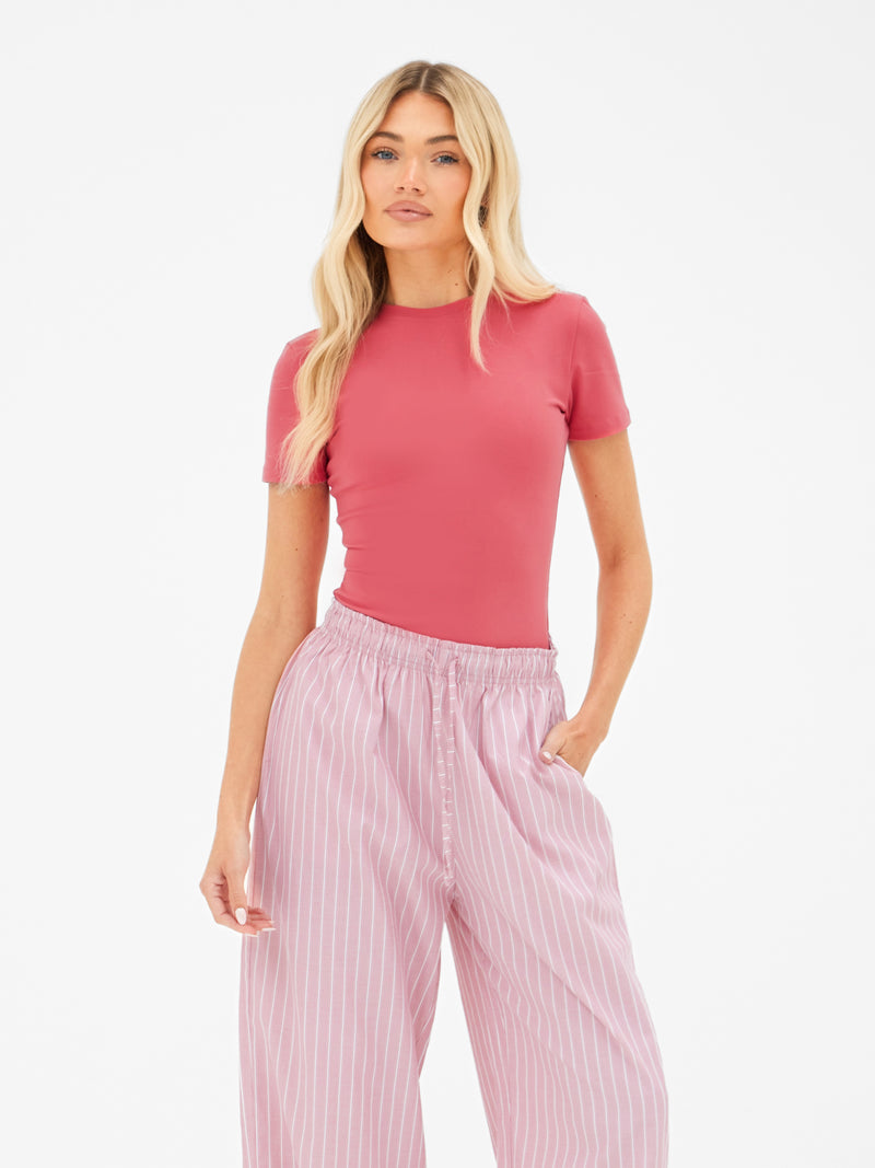 Elodie Stripe Trousers - Raspberry