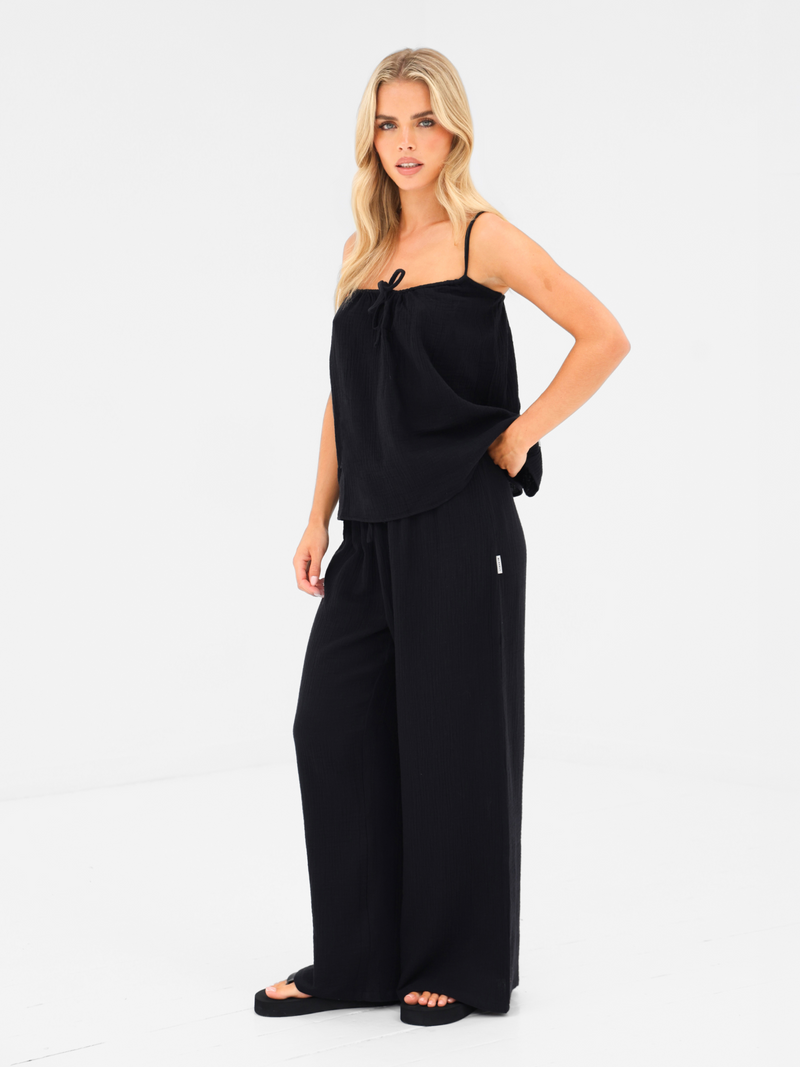 Mila Wide Leg Trousers - Black
