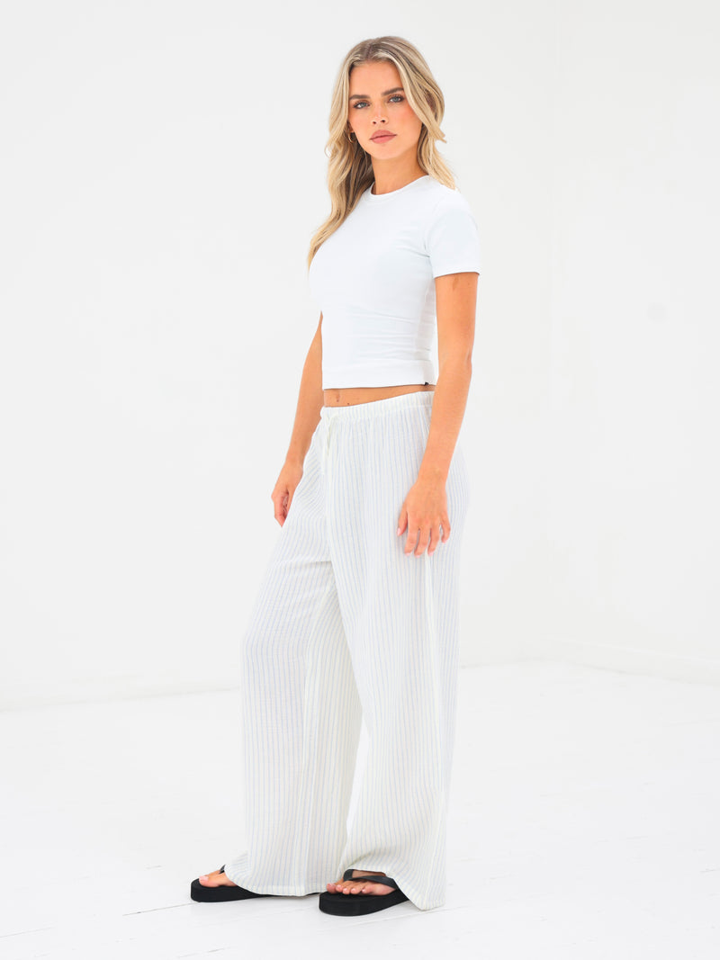 Mila Wide Leg Trousers - Wit-blauwe streep