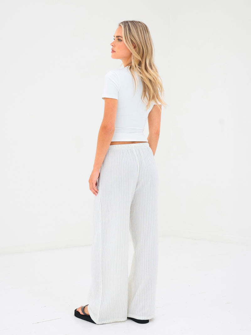 Mila Wide Leg Trousers - Wit-blauwe streep