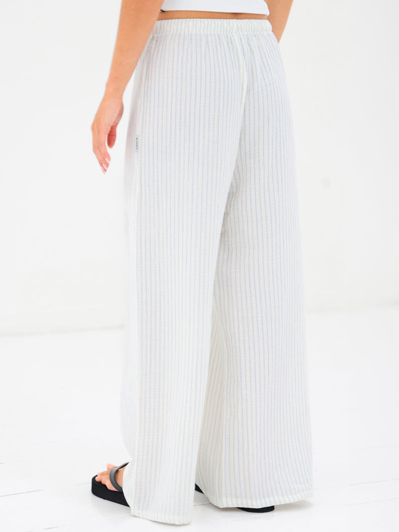 Mila Wide Leg Trousers - Wit-blauwe streep