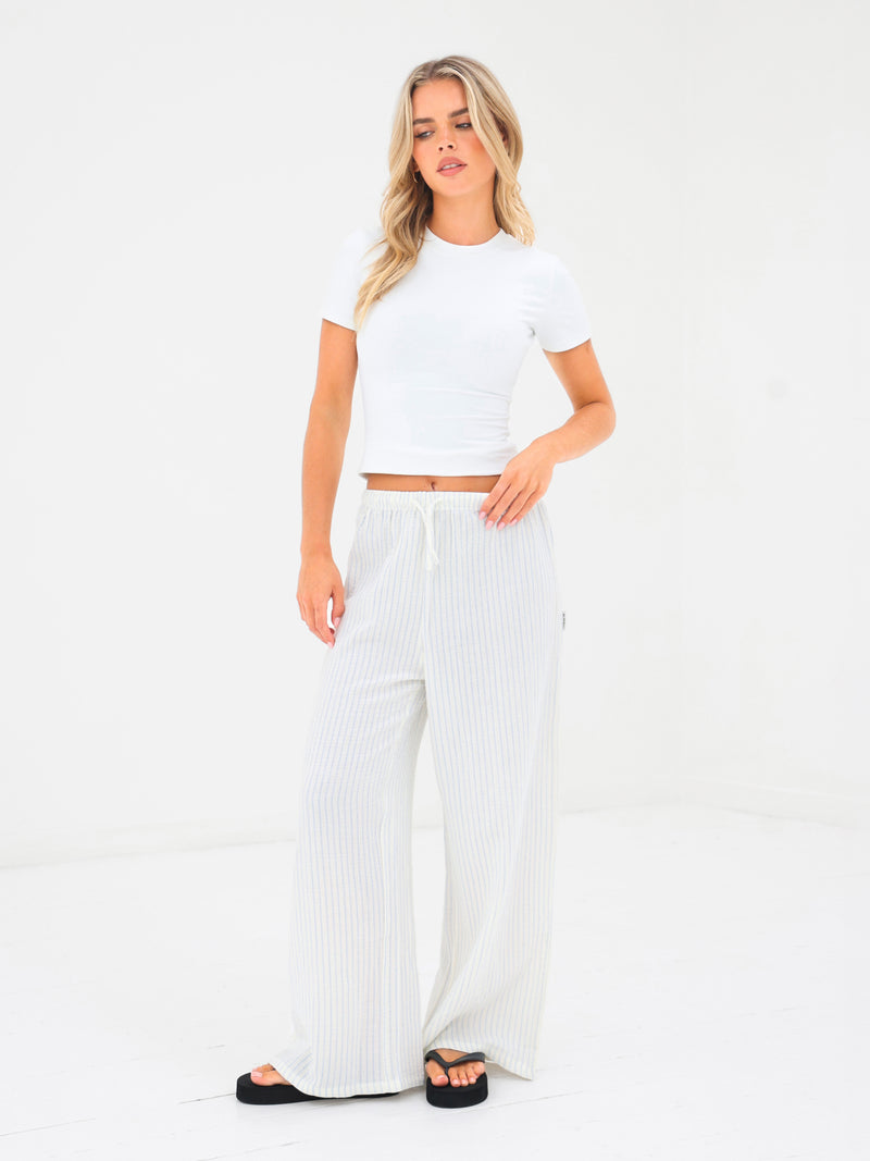 Mila Wide Leg Trousers - Wit-blauwe streep