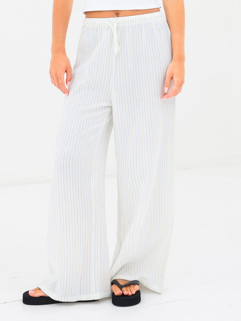 Mila Wide Leg Trousers - Wit-blauwe streep