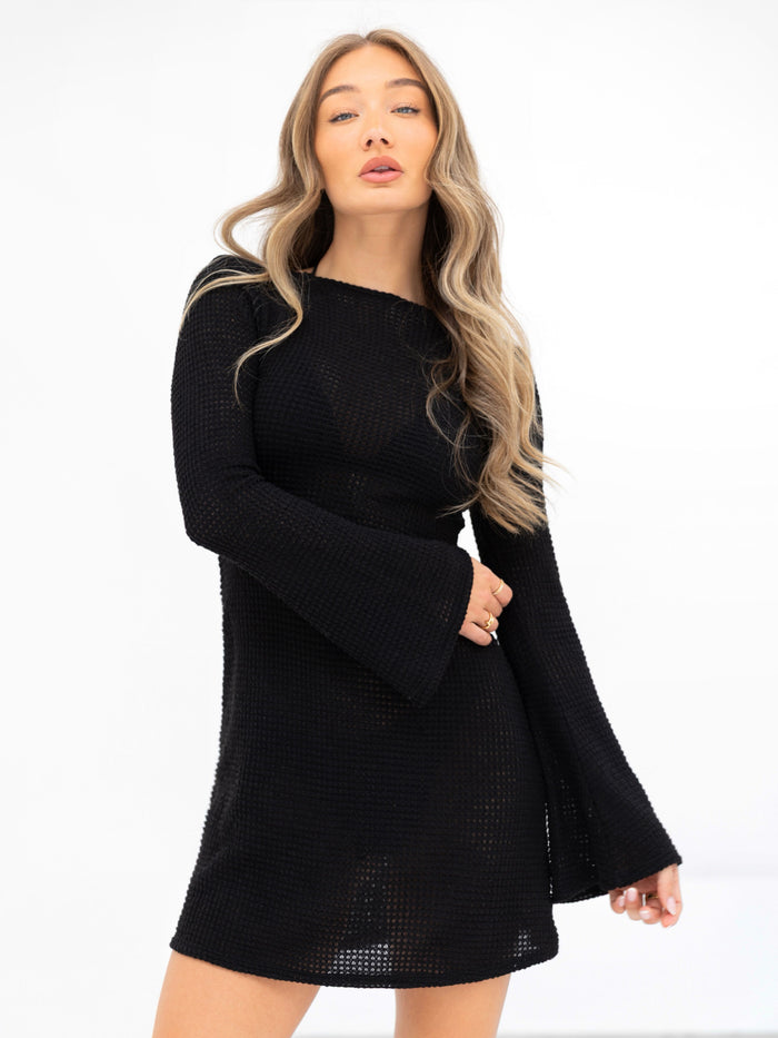 Crochet Mini Dress - Schwarz