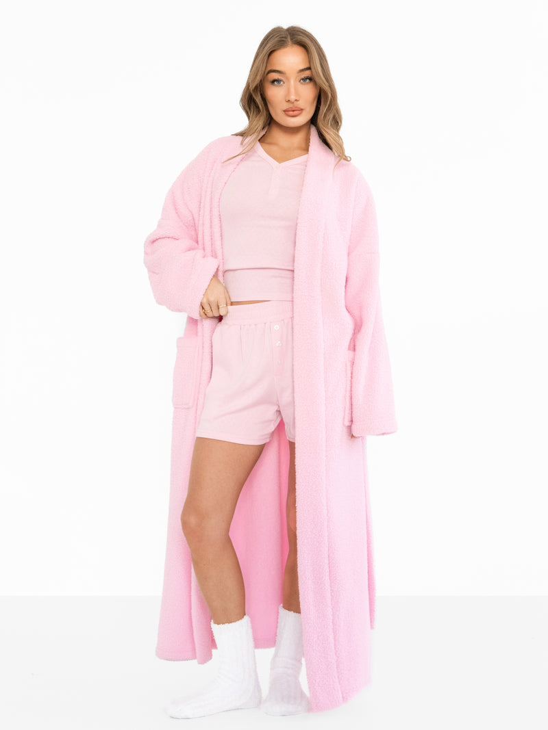 Isabel Embroidered Dressing Gown - Pale Pink