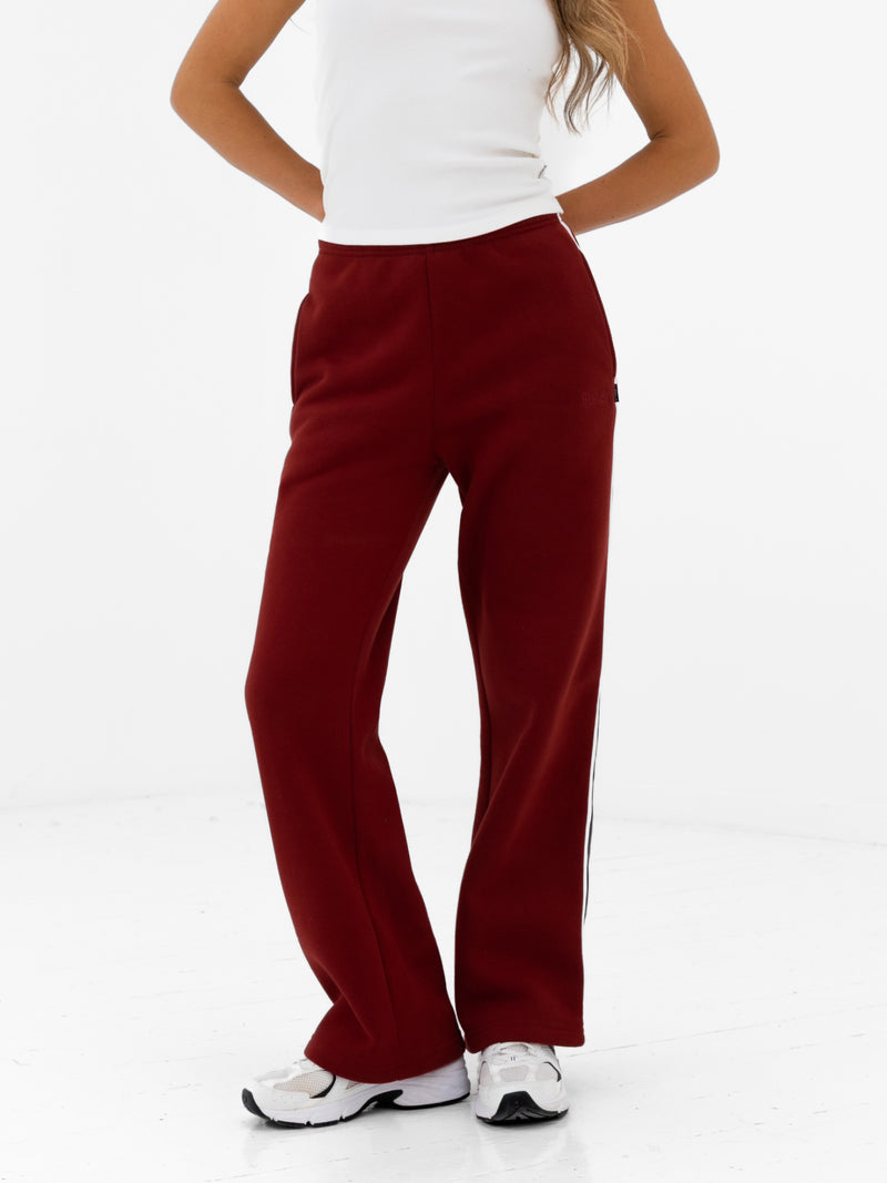 Jada Wide Leg Sweatpants - Maroon Red