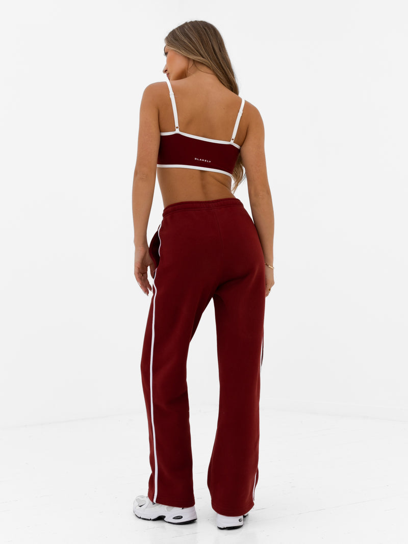 Jada Wide Leg Sweatpants - Maroon Red