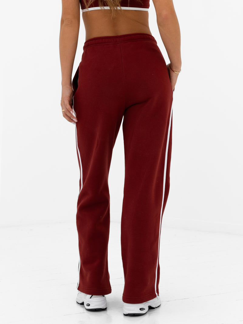 Jada Wide Leg Sweatpants - Maroon Red